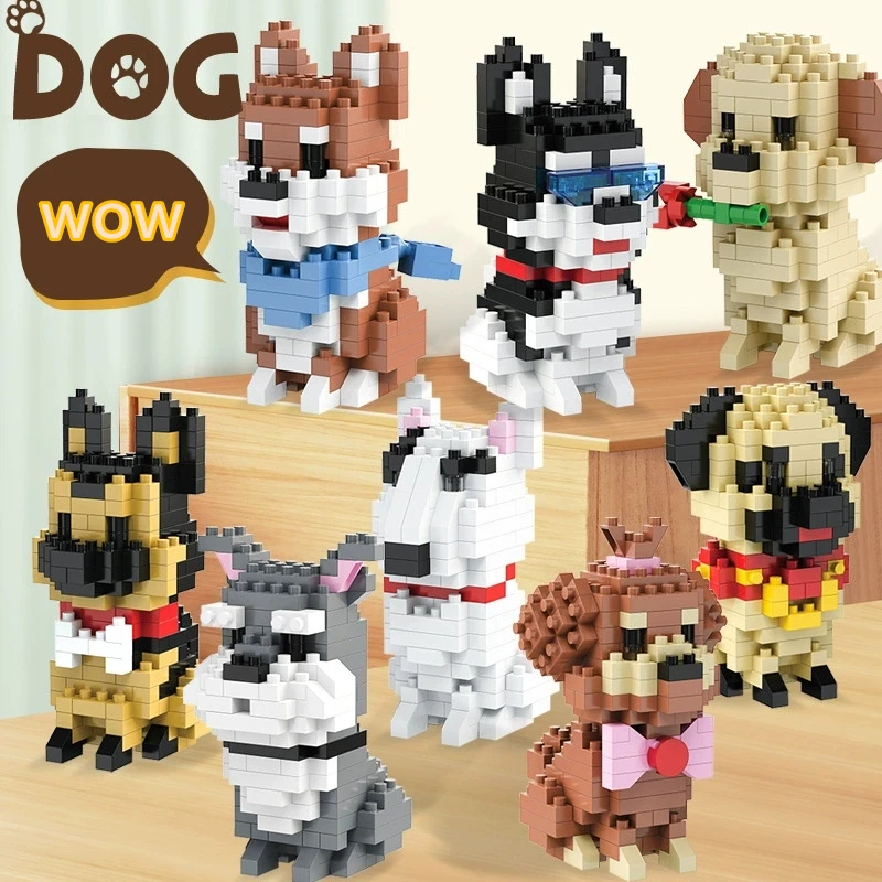 Cute Dog Mini Building Blocks, Shiba Inu Husky Teddy Pet Model Bricks, DIY Assembly Educational Toys for Kids