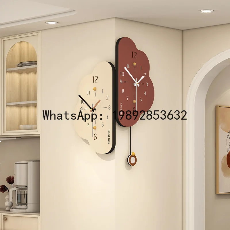 DSA Creative Cloud Double Sided Clock Home Living Room Wall Hanging Cream Wind No Punching Clock Mute