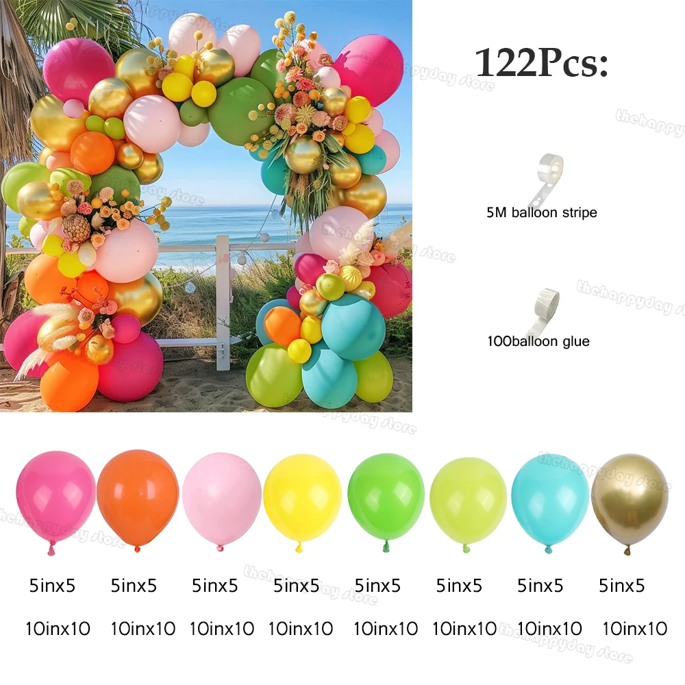 Tropical Balloons Arch Garland Kit Hot Pink Green Orange Yellow Teal Balloons for Flamingo Hawaiian Luau Aloha Summer Birthday view 2