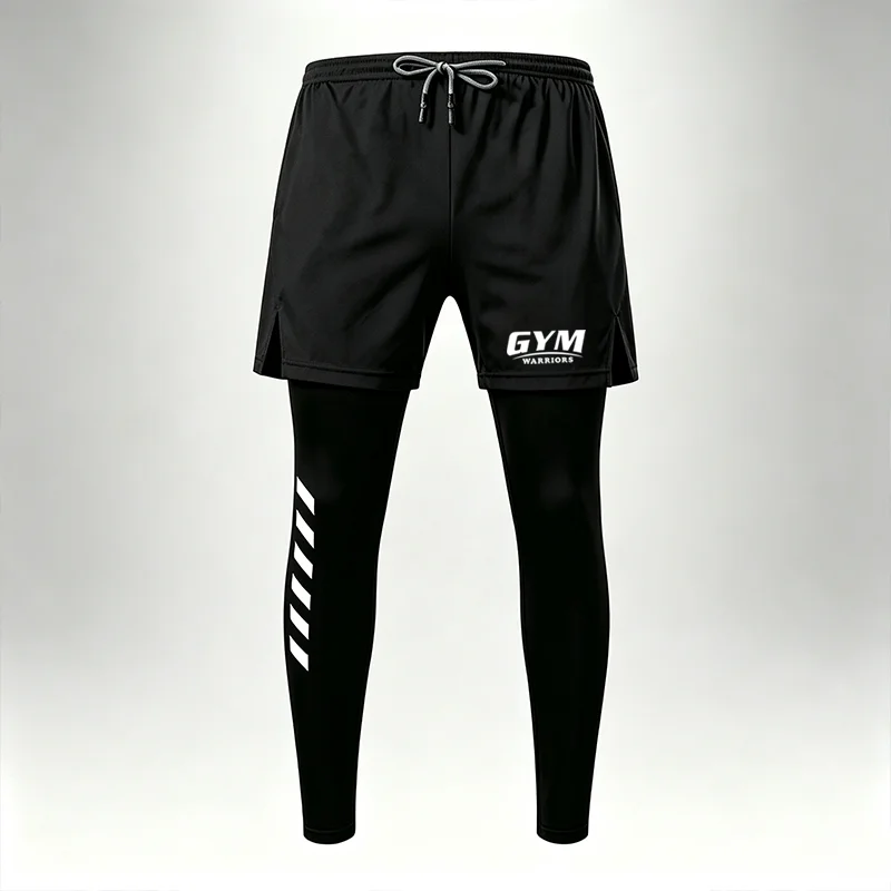 Men 2-in-1 Sports Pants Double Layer Compression Leggings Breathable Quick Dry Workout Fitness Running Training Trousers wx333