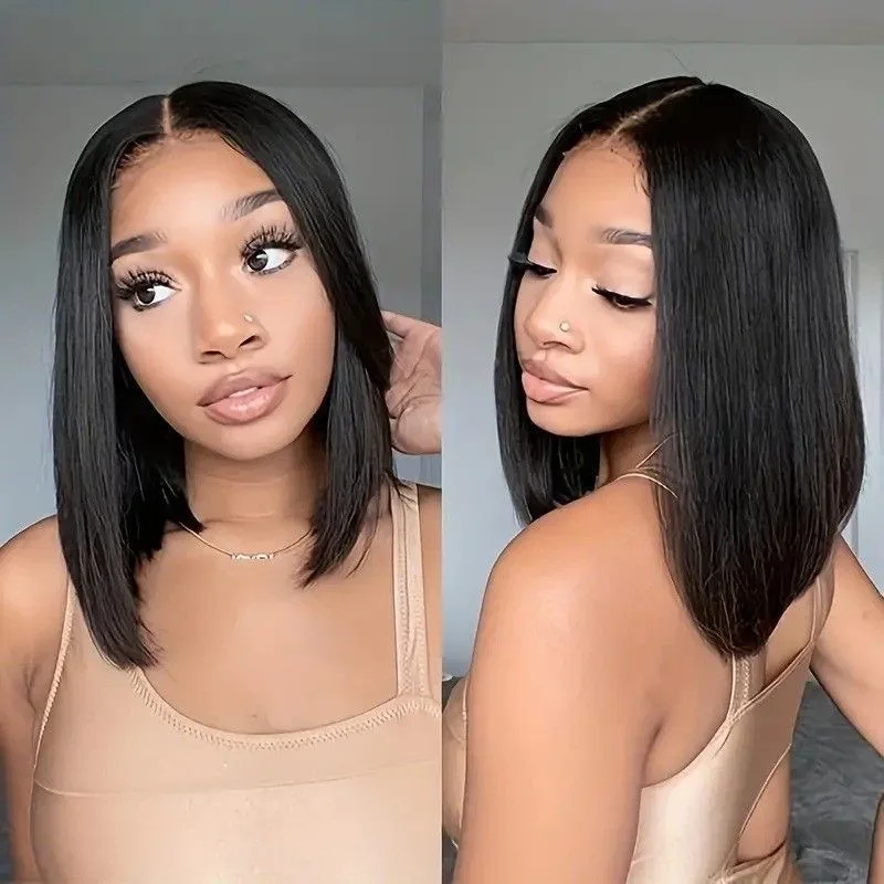Glueless No Glue Bob Straight Human Hair Wigs Wear And Go Pre Plucked Hairline For Women