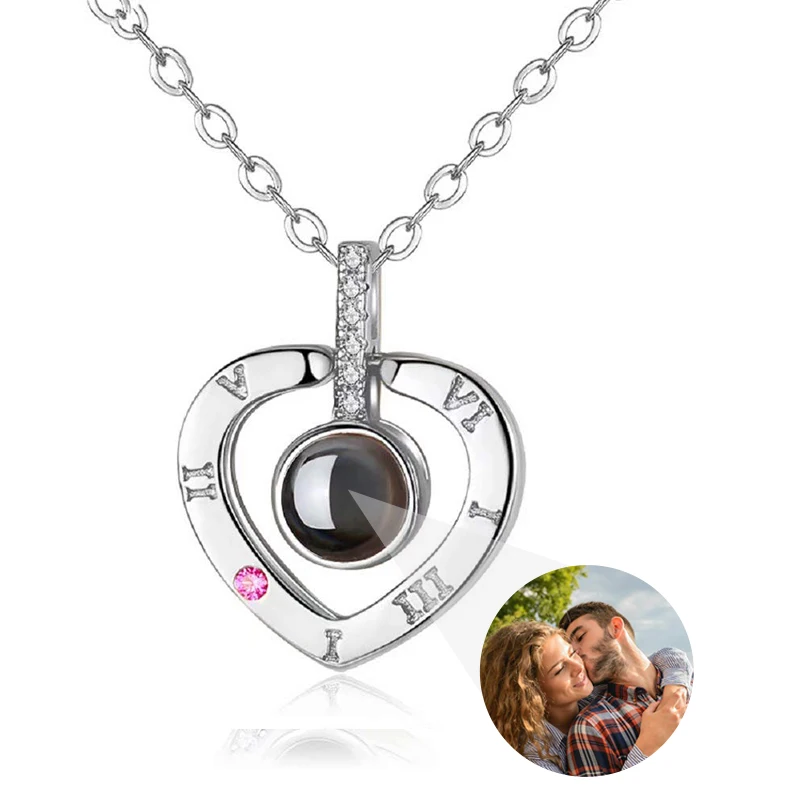 Personalisierte Foto-Projektions-Halskette mit Bild im Inneren Ich Liebe Dich Halskette in 100 Sprachen Personalisierter Herzanhänger Geschenk