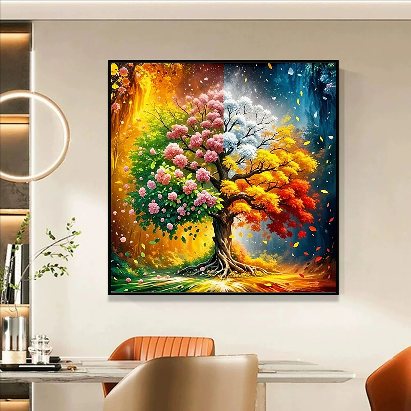 

Современная минималистичная алмазная вышивка: Декоративная картина ручной работы «Бонсай» для ресторана, прихожей, гостиной (без рамы)