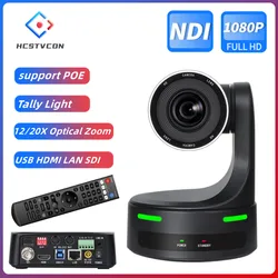 NDI HX POE Church PTZ Camera 12/20X Zoom 60fps USB HDMI LAN SDI Control for Video Conference Broadcast Youtbe with Tally Light