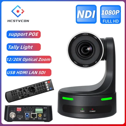 Cámara PTZ para iglesia NDI HX POE, Zoom 12/20X, 60fps, USB, HDMI, LAN, Control SDI para transmisión de videoconferencia, Youtbe con luz Tally