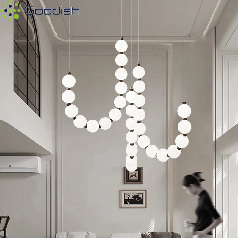 Luxury Modern Minimalist Crystal Bubble Chain string LED Pendant Lights Lustre Lamps for Living Room Home Decoration Chandelier