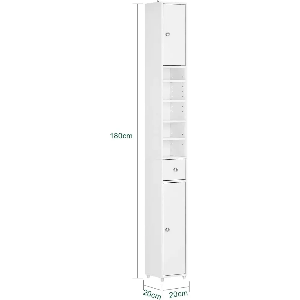 흰색 슬림 높이 욕실 보관 캐비닛, 서랍 1 개, 문 2 개 조절 가능 선반, 독립형 욕실 보관 캐비닛 선반