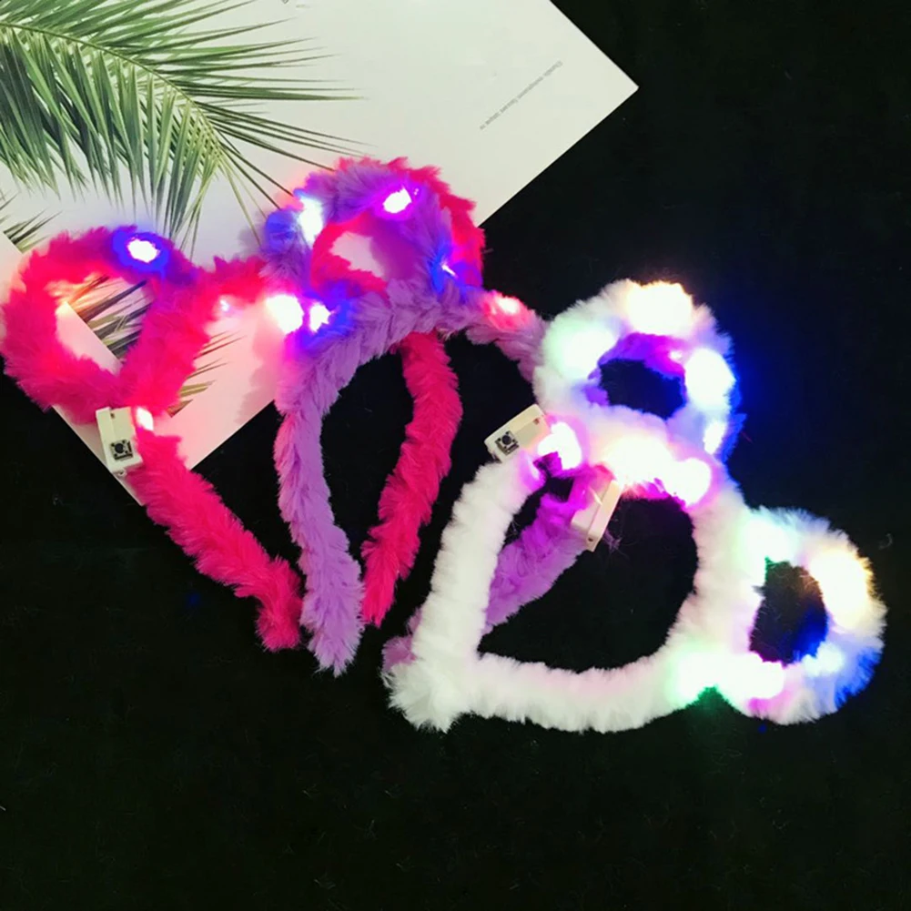 1PC Cute LED Plush Bear Ear Headband Kids Adult Light Up Hairband  Plush Glitter Hair Hoop Headwear Glow Hair Accessories