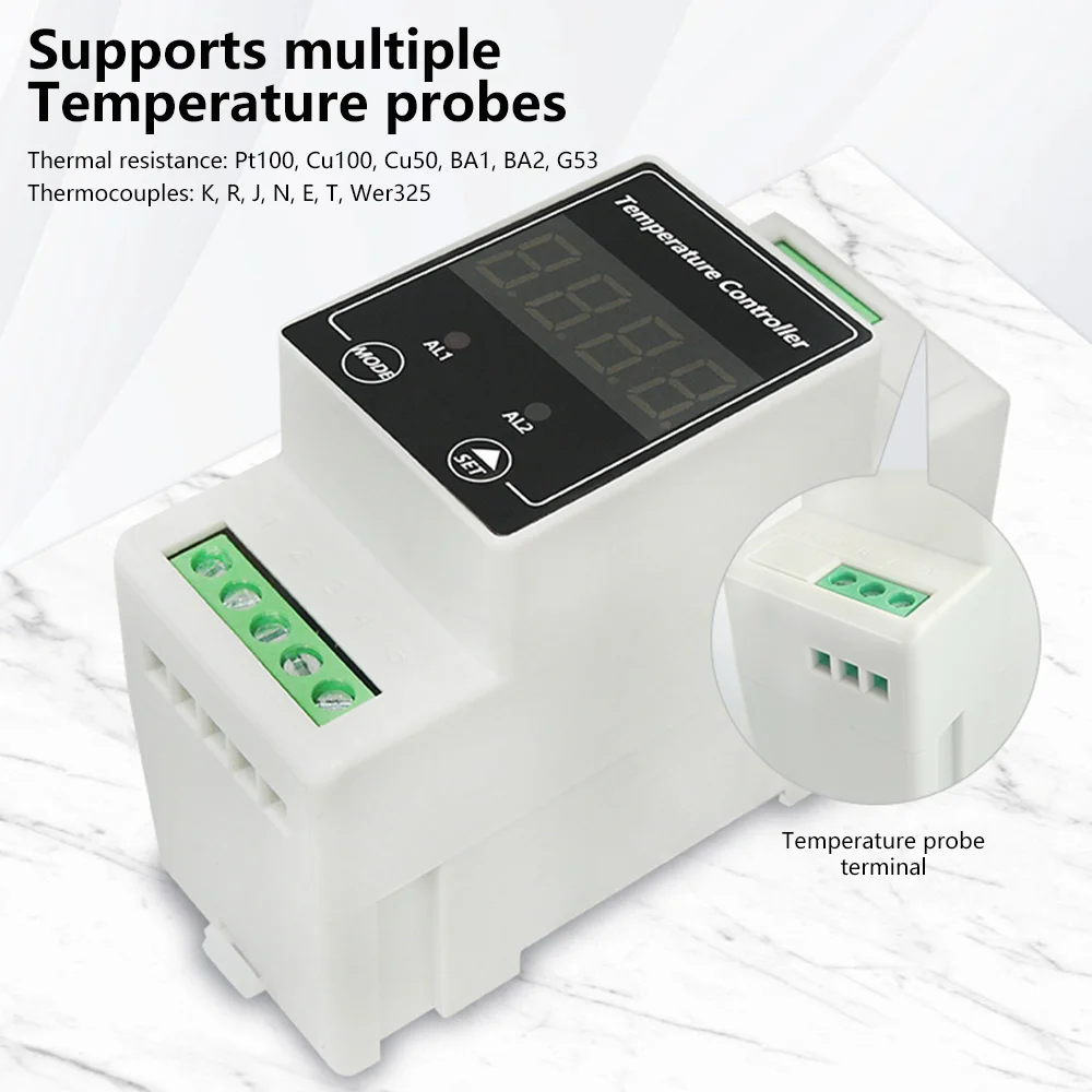 DC8-24V AC100-240V DIN Guide Rail Thermostat LED Digital Temperature Controller Suppoet Thermal Resistance/Thermocouple Sensor