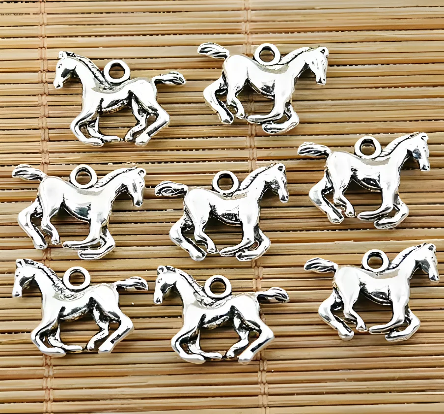 15pcs 18*14.7mm hole 1.8mm tibetan silver 3D running horse charms for jewelry making HWEF1496