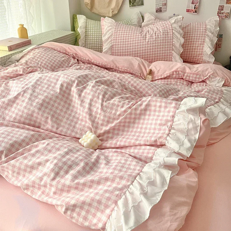 

Korean Princess Style Lattice Double Layer Lace Bedding