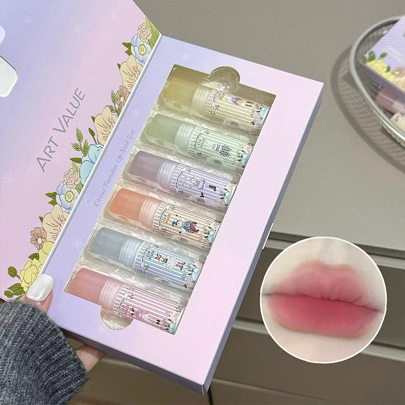 6個入りベルベットリップミストリップマッドセット、塗りやすい、長持ちするナチュラルリップメイク、ホリデーギフト