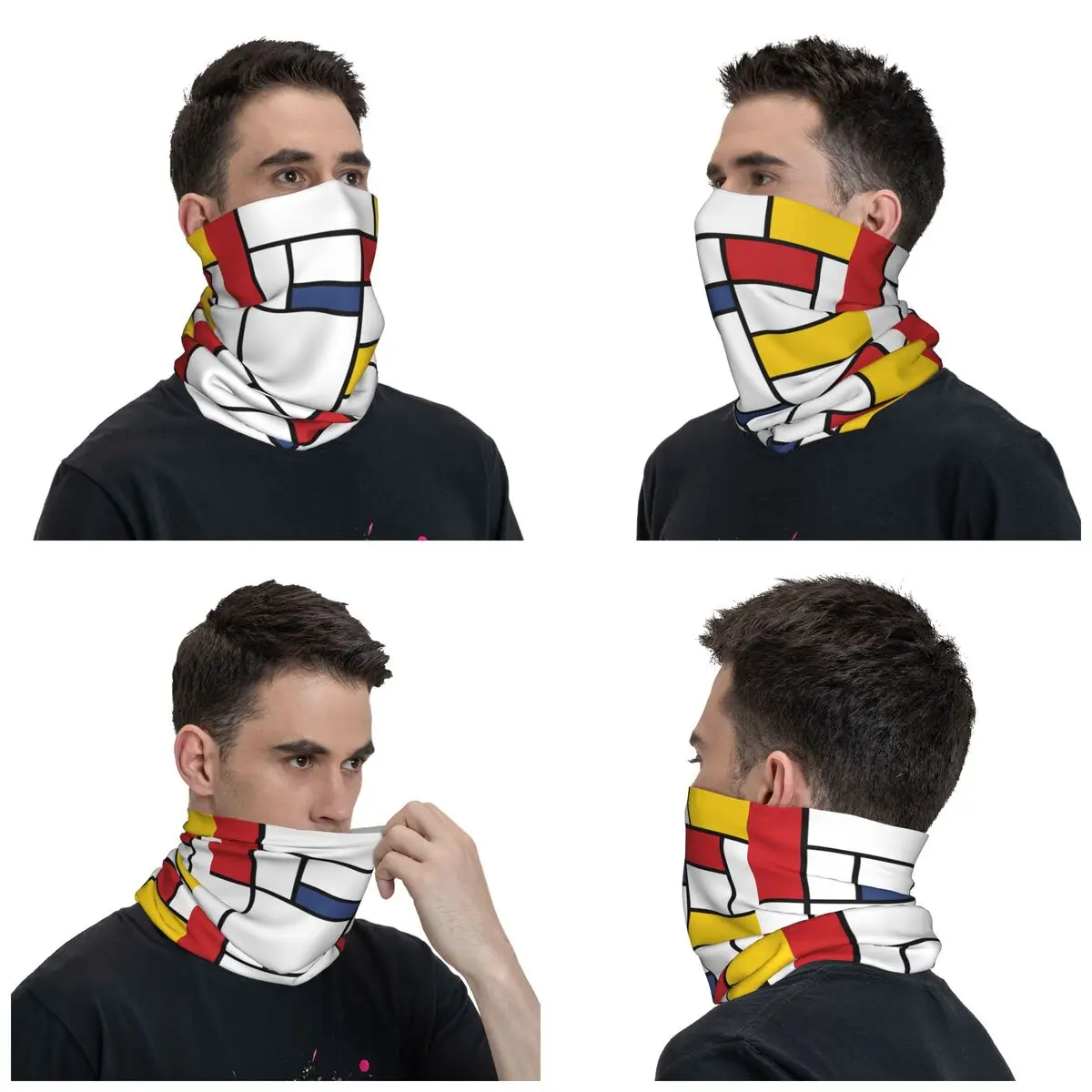 Colorful Geometry Mondrian Art Style Bandana Accessories Neck Gaiter Printed Abstract Geometric Balaclava Face Mask Scarf