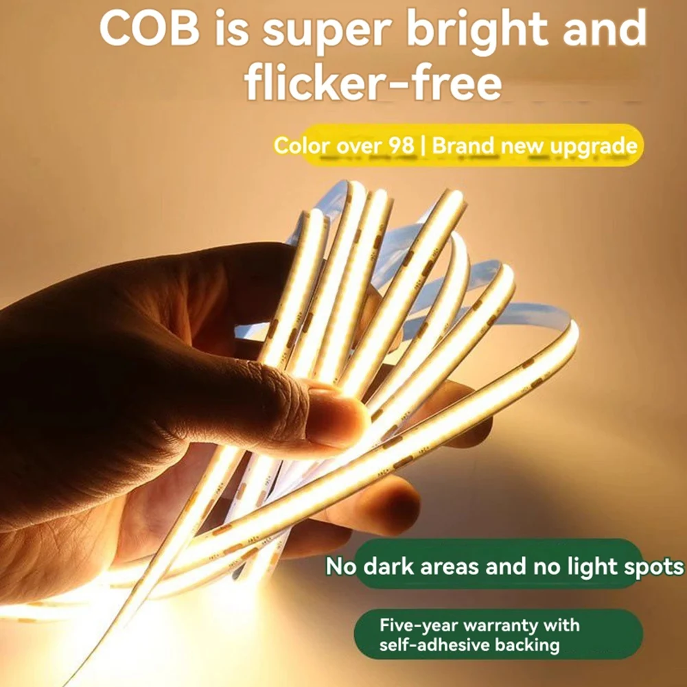 A93E-5M Low Voltage 24V 320 Leds/M COB Strip Width 8MM White Light Flexible Cabinet Light Strip Self-Adhesive Adhesive