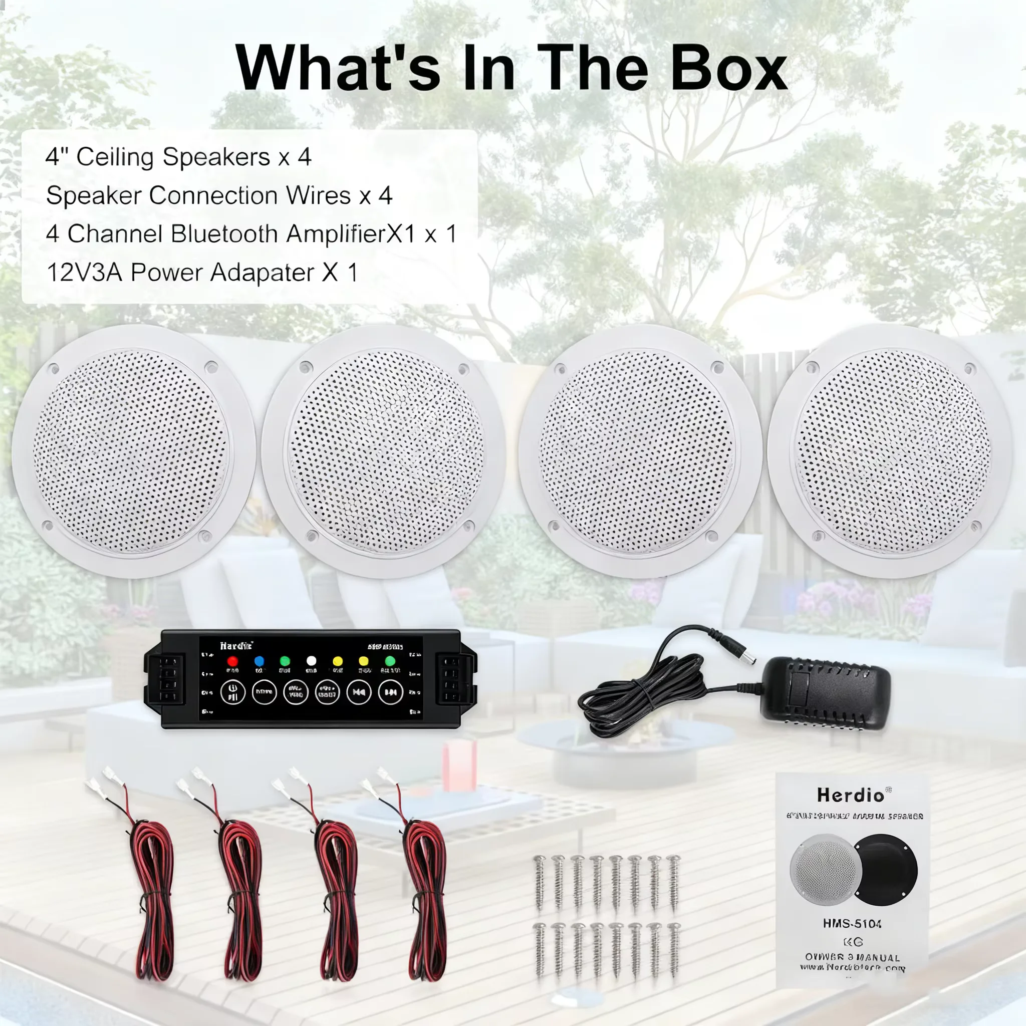 Herdio 4-inch Ceiling Speaker Bluetooth Waterproof White 3