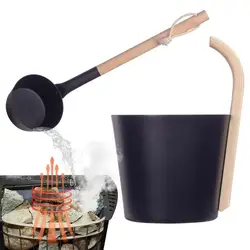 7L Luxurious Finnish Sauna Aluminum Bucket With Long Handle Spoon Set Matching Ladle Sauna Barrel Dropshipping