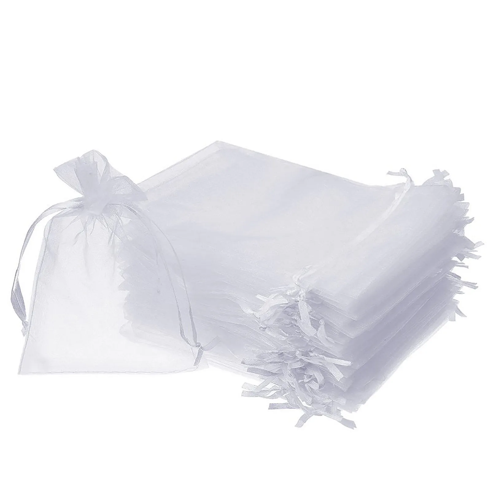 Bolsas de Organza transparentes de 7x9 cm, bolsas de recuerdo de fiesta de boda con cordón, bolsas de regalo de joyería de malla, bolsas de dulces de Navidad, 100 piezas