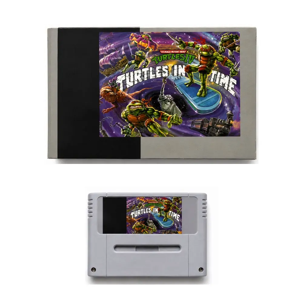 Turtles in Time 16-битный ретро-картридж (реплика) для аркадного экшн-файтинга, PAL-версия, с опцией розничной упаковки CIB