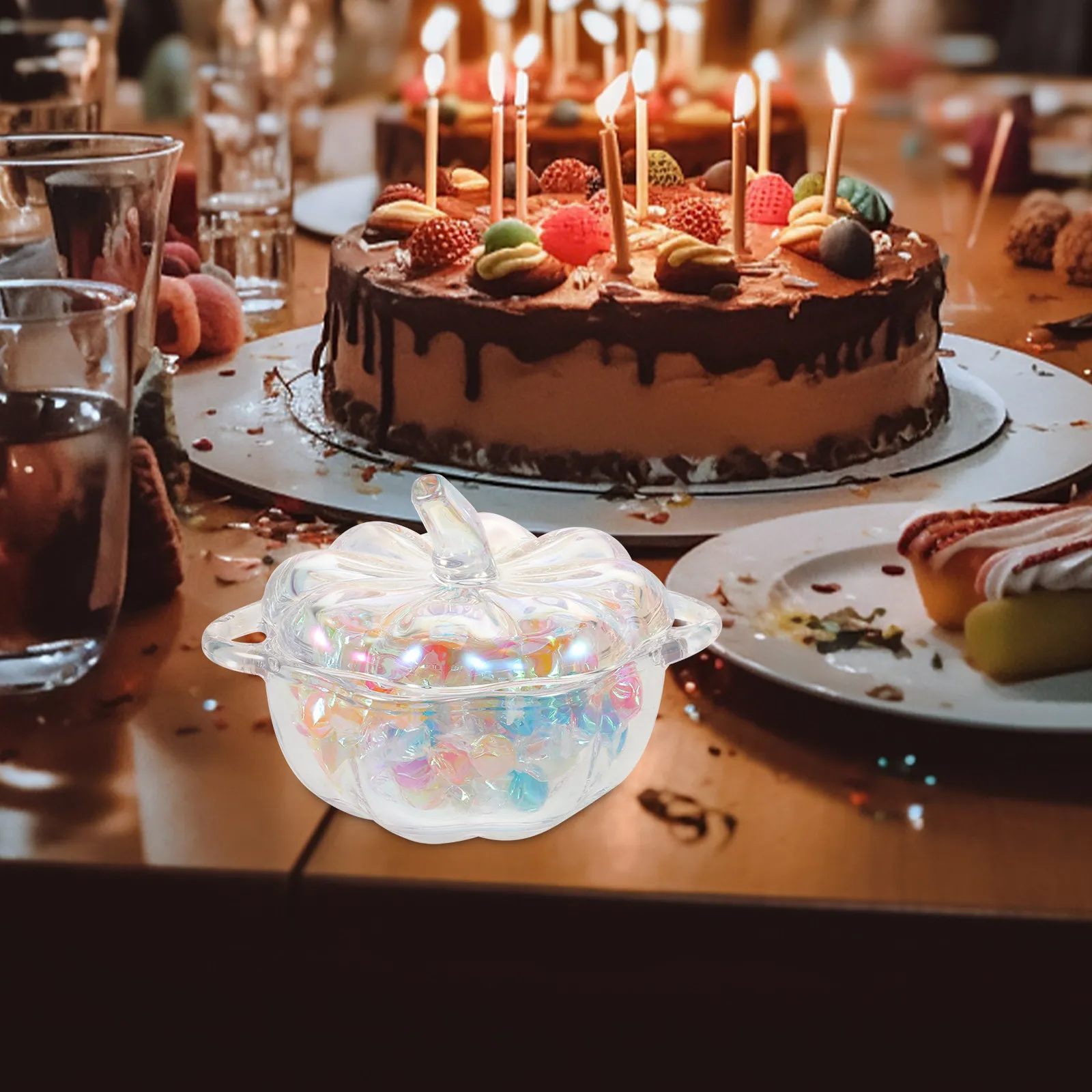 

Glass Pumpkin Candy Jar Covered Elegant Candy Storage Sealed Lid Fall Halloween Thanksgiving Decorative Container