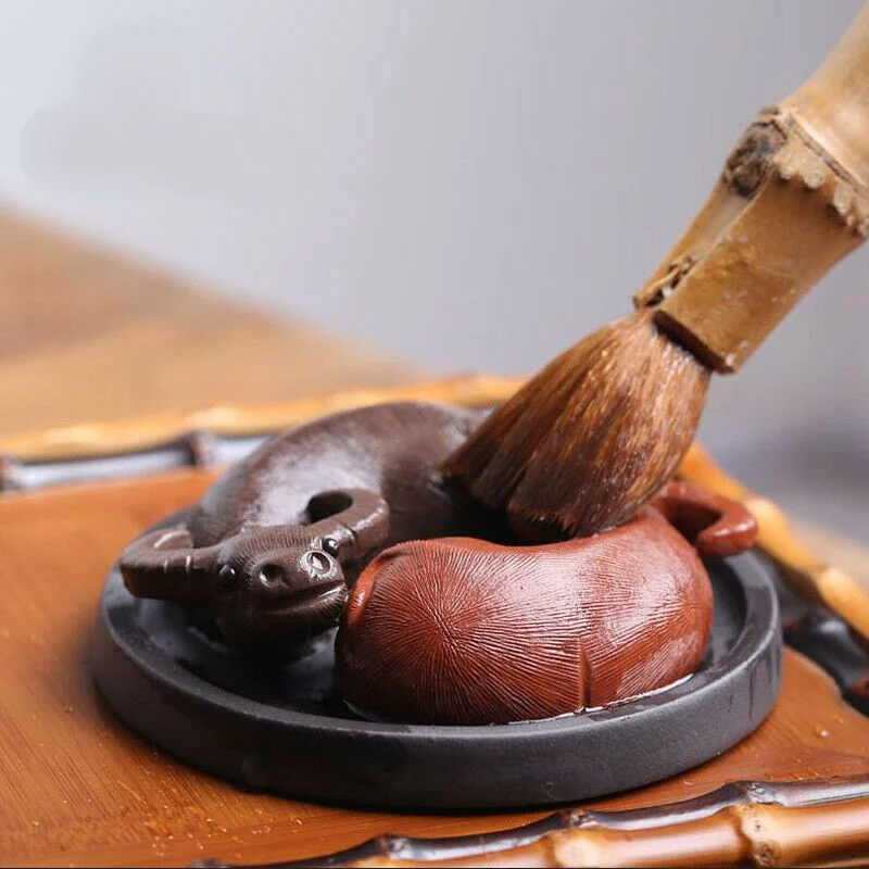 Yixing Zisha Tea Pet Handmade Two Buffalo Figurine Purple Clay Ox Statue Kung Fu Tea Table Decoration Ornament