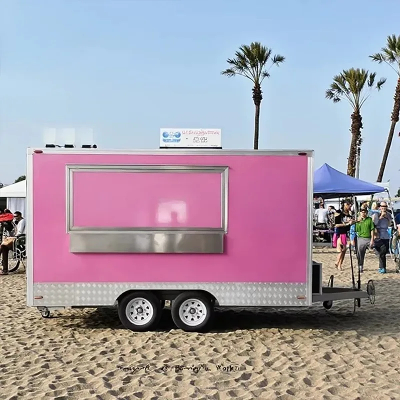 2025 Hot Selling Factory Outlet Multipurpose Mobile Electric Fast Food Snack Beverage Drinks Pink Food Trailer
