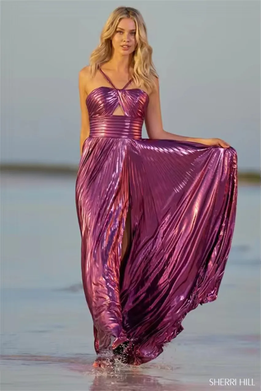 

Customized A-line Prom Dress Shiny Halter Neck Backless Long Graduation Gown Special Event Club Dress vestidos de noche