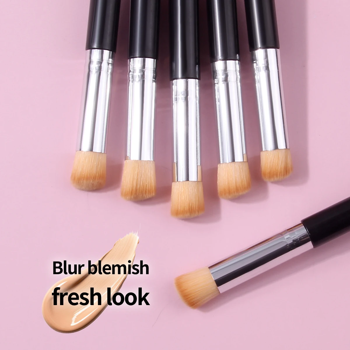 Portable 6PCS Black Plastic Handle Concealer Brush for Acne Marks & Fine Lines, Base Makeup Brush, 270 Foundation Brush