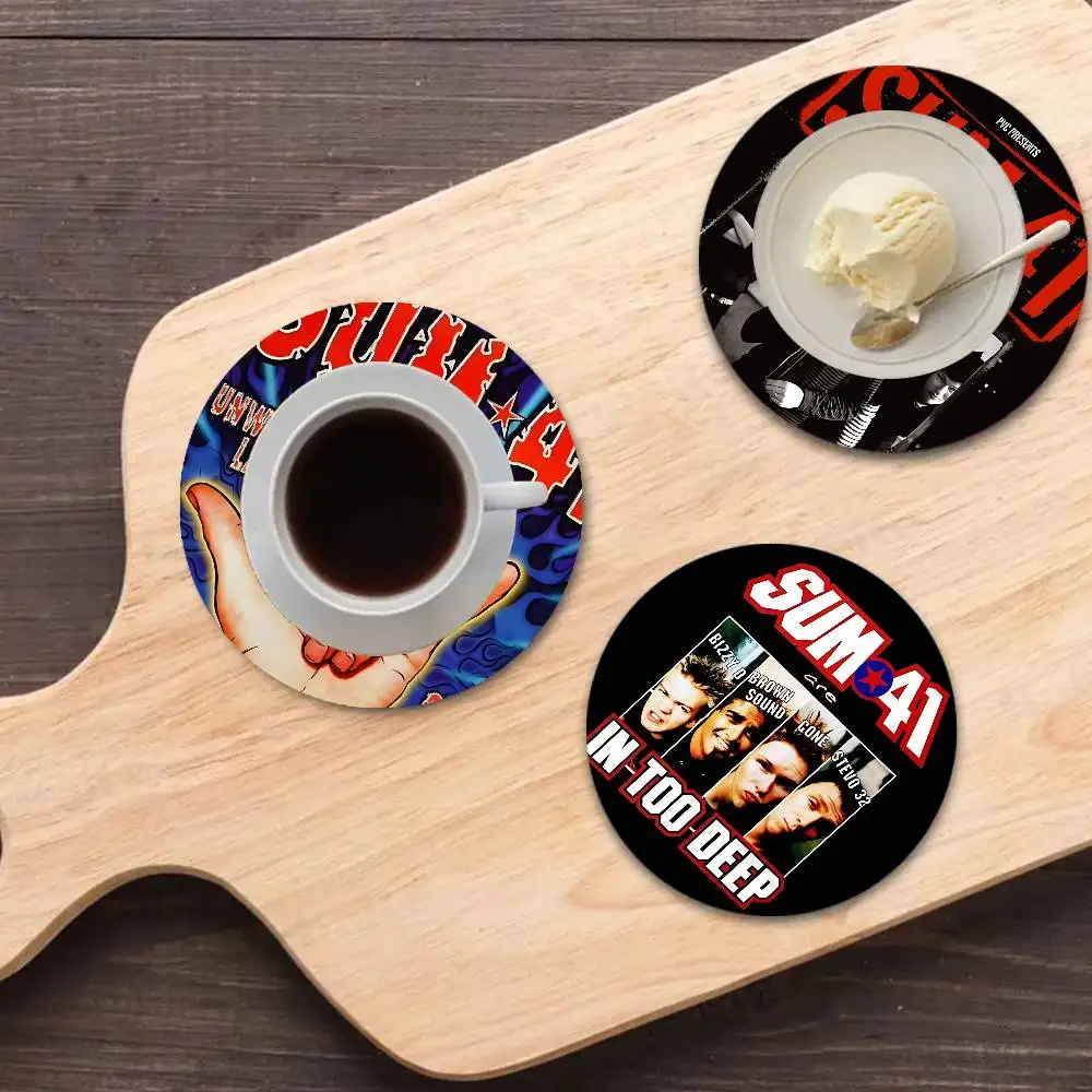 Band good S-SUM 41 Coasters Suitable for daily family gathering decoration, kitchen, anti-slip wooden coasters