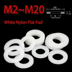 10~100PCS M2 M2.5 M3 M4 M5 M6 M8 M10 M12 M14 M16 M18 M20 White Plastic Nylon Flat Washers Round Insulated Flat Washers