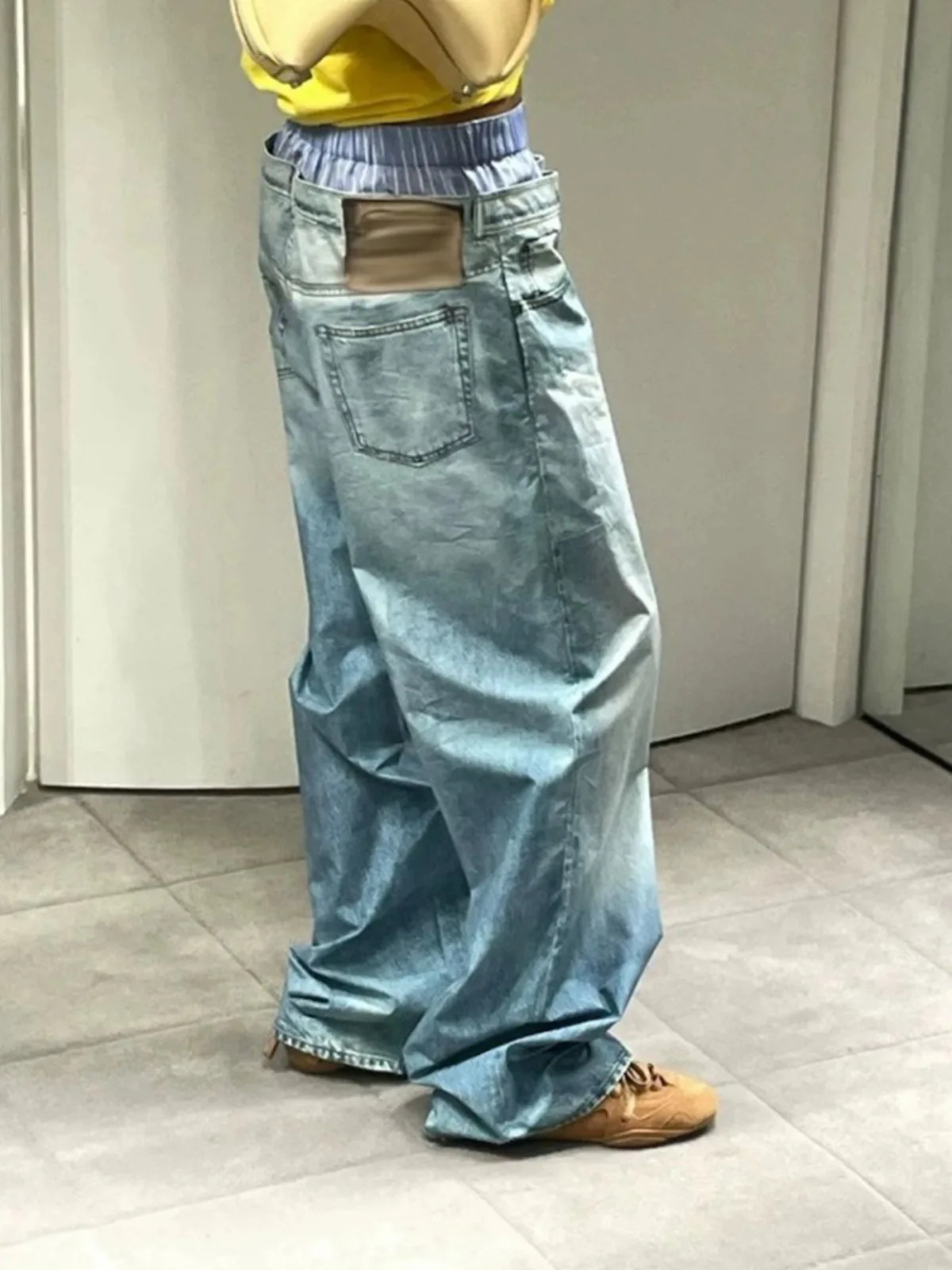 MIJKO Pantalones vaqueros con estampado 3D de doble cintura y empalme, pantalones blancos desgastados lavados con pierna recta para hombres y mujeres