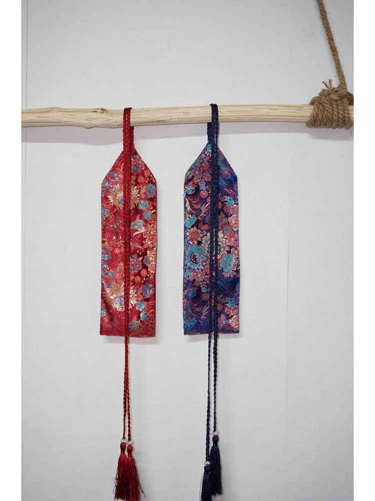 Reversible Double Peony Brocade Wide Waist Belt Vintage Chinese Style Embroidered Satin Tassel Obi Cincher For Hanfu Retro Women