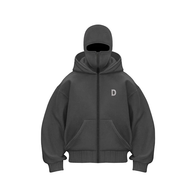 Y2K Gothic Harajuku Double Hat Design Sportswear Winter New Hoodie Ninja Mask Loose and Versatile Winter Windproof Hoodie