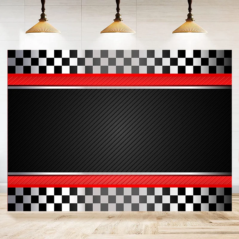 Photography Backdrop Finish Line Race Track Black White Checkered Racing Car Kids Racing Theme Decorations Background Banner