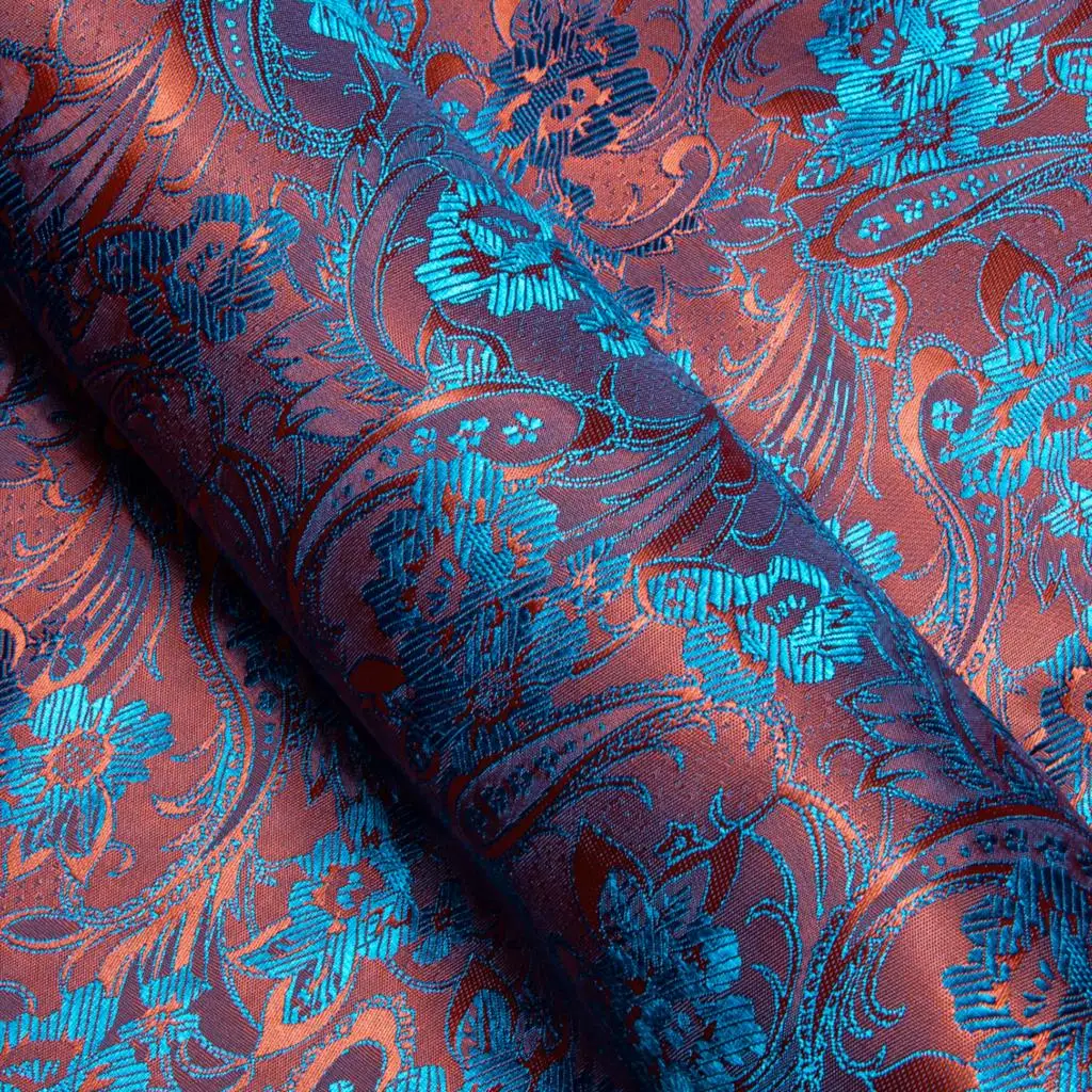 Luxury Shirts for Men Embroidered Silk Red Teal Floral Shine Long Sleeve Slim Fit Male Blouses Tops Breathable Clothing