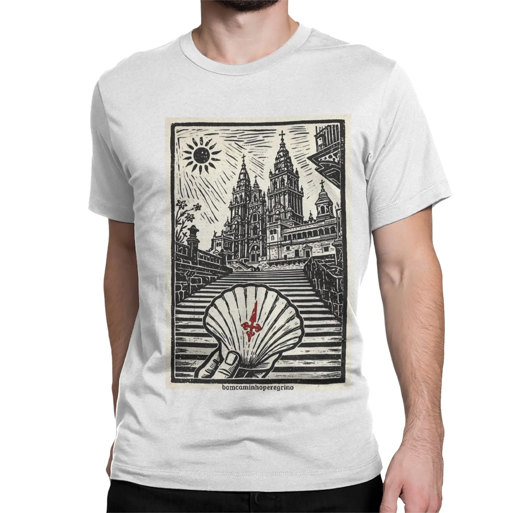 Camino de Santiago Cathedral T-Shirt for Men Women  Fun Cotton Tees O Neck Short Sleeve T Shirts 4XL 5XL 6XL Tops
