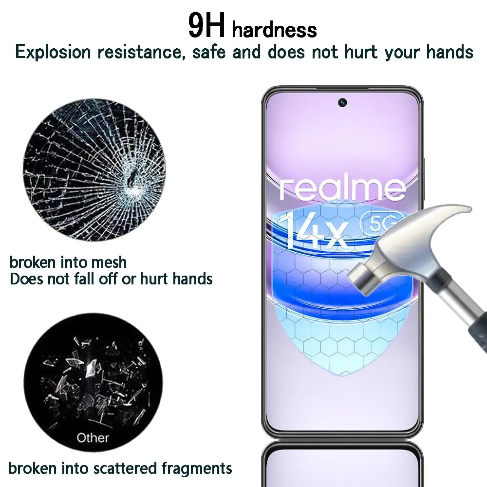 

Screen Protector For OPPO Realme 14X 5G, Tempered Glass HD Crystal 9H Anti Scratch Case Friendly
