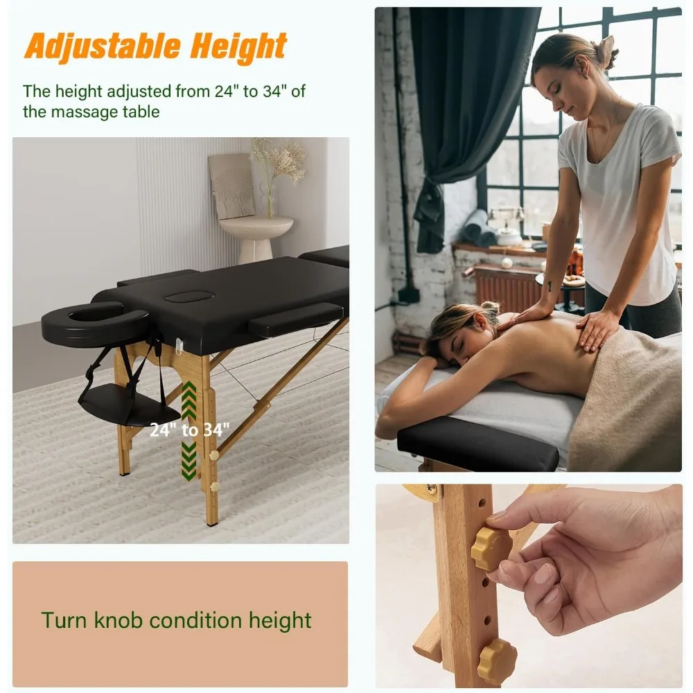 Mesa de massagem portátil com maca de pescoço, cama de massagem dobrável resistente, cama facial, mesa de tatuagem, cama de cílios ajustável, esteticista