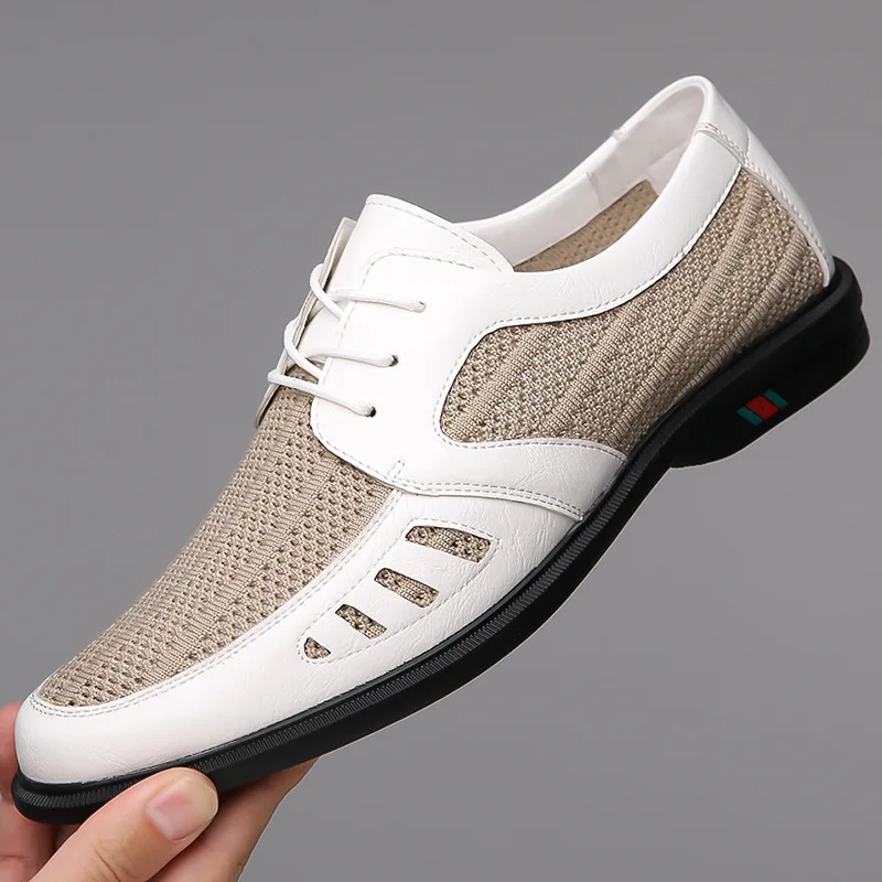 

High Quality Men's Business Casual Leather Shoes New Mesh Breathable Lace-up Soft Sole Designer Shoes for Men Zapatos Casuales