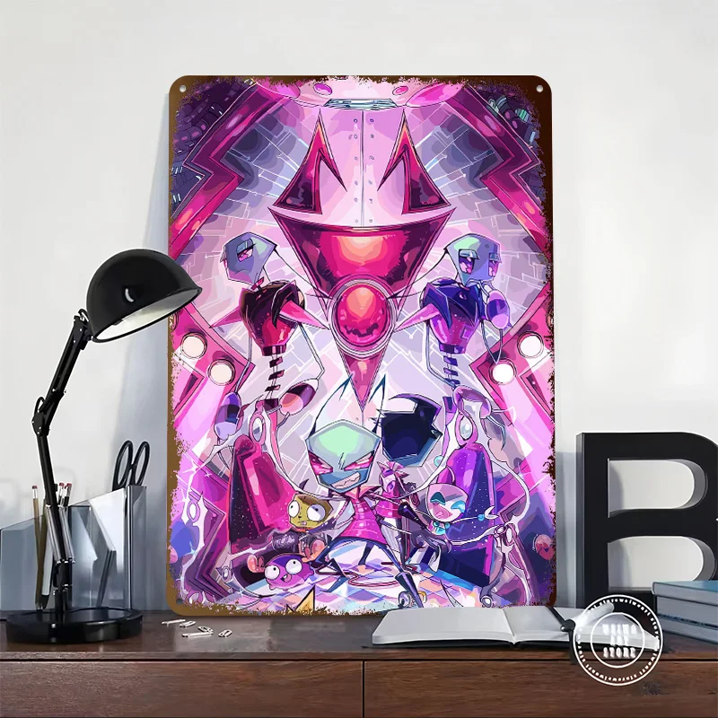 Invader Zim and Crew Cartoon Art Metal Poster Customized Wall Art Retro Vintage Metal Signs for Man Cave Bathroom Decor Room