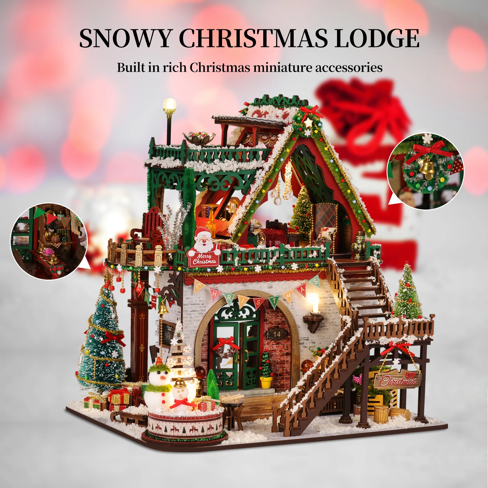 DIY Book Nook Kits, 3D Wooden Bookshelf Insert Decorative Bookend Model Kits ，DIY Winter Christmas Cabin Book Nook Kit