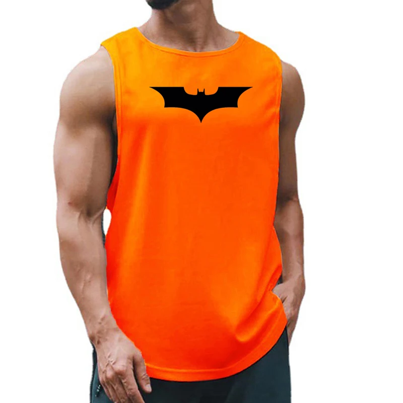 Black Bat Printed Gym Bodybuilding Sleeveless Casial Hip Hop Tank Tops Mens Fitness Muscle Quick Dry Cool Breathable T-shirts