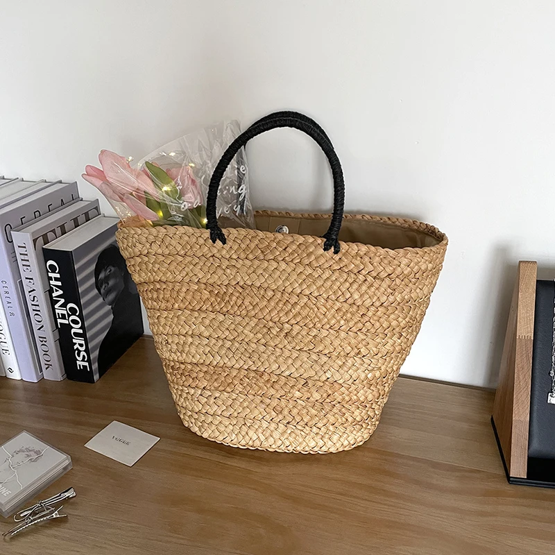 Bohemian Large Capacity Beach Bag Women\'s Straw Bag Stylish Handbag Natural Grass Hand Woven Designer Female Basket Shoulder Bag