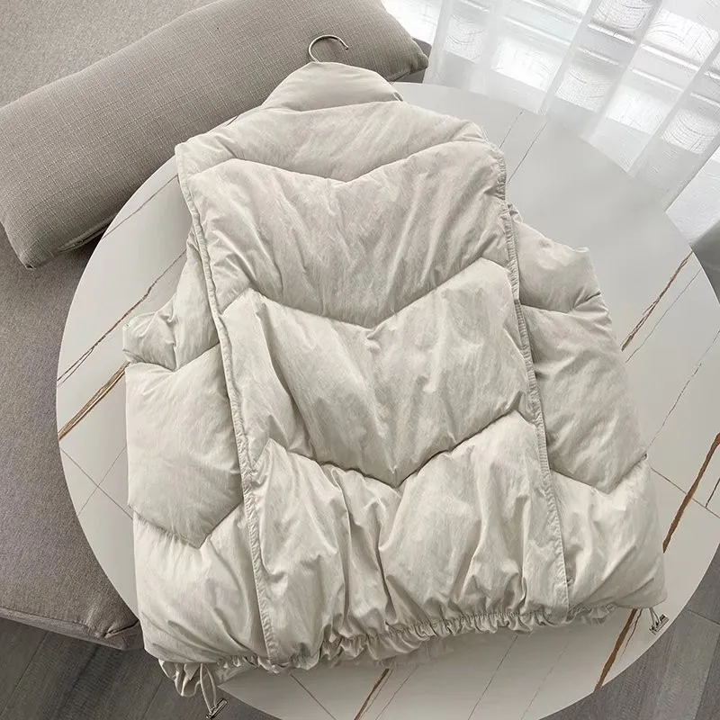 เสื้อกั๊กคอตั้งทรงหลวมสไตล์ลำลอง รุ่น ALPH736 ไซส์ใหญ่ แฟชั่นผู้หญิง สำหรับฤดูใบไม้ร่วงและฤดูหนาว ปิดด้วยซิป สีพื้น