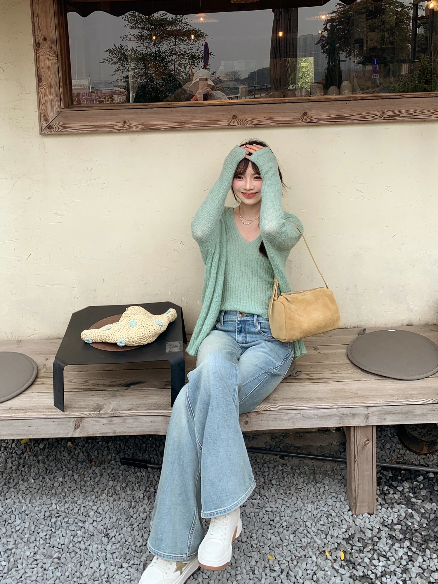 

Spring Blue Jeans Women's Flared Pants Casual Cotton Blend Soft Fabric Loose Fit Straight Leg Denim Jeans for Young Ladies