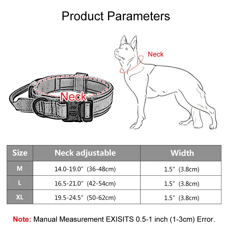 Durable Military Tactical Dog Collar German Shepard Medium Large Dog Collars For Walking Training Dog Collar Control Handle