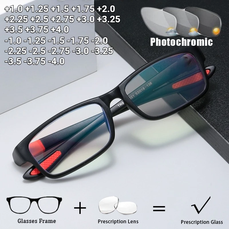 

New Dual-tone Frame Sports Photochromic Customised Eyewear Ultra-light and Comfortable High-definition Prescription Glasses