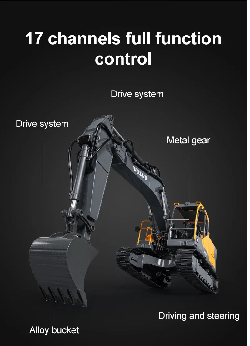 Double E E598 Large Rc Excavator 1/16 3in1 Alloy Truck E590 Remote Control Engineering Vehicle Toy Model For Boys Kids Gift