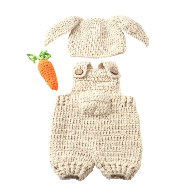 B2EB Crochet Romper with Hat & Lovely Hat & Radish Toy Baby Photo Props Gift