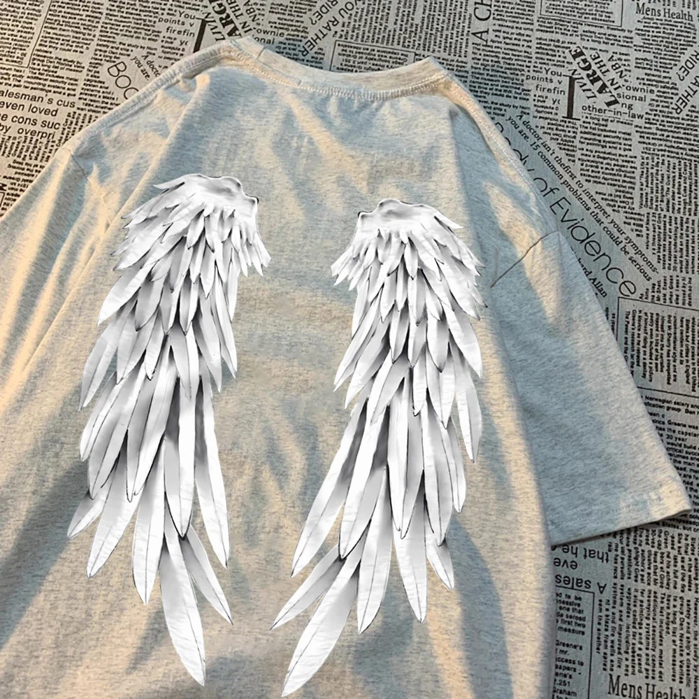 Angel Wings Personality Pattern Tshirt Men Women Hip Hop Quality T-Shirts Creativity O-Neck Tops Personality Quality T-Shirts