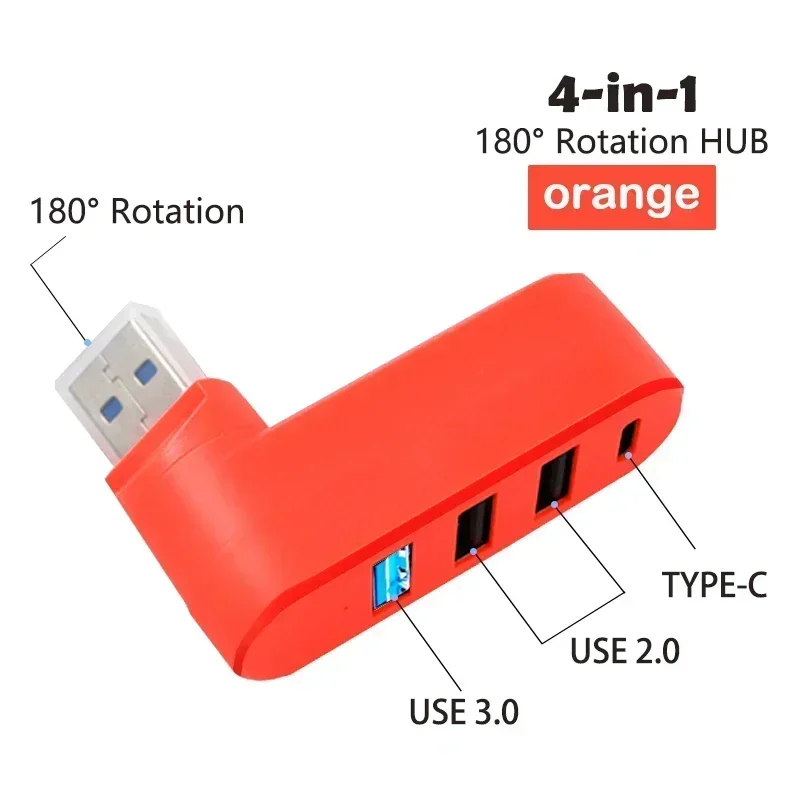 Adaptateur de transfert de données pour ordinateur portable, concentrateur rotatif à 180 °, 4 ports, USB 3.0 2.0, type C, concentrateur haute vitesse, répartiteur de disque U pour PC, MacPle